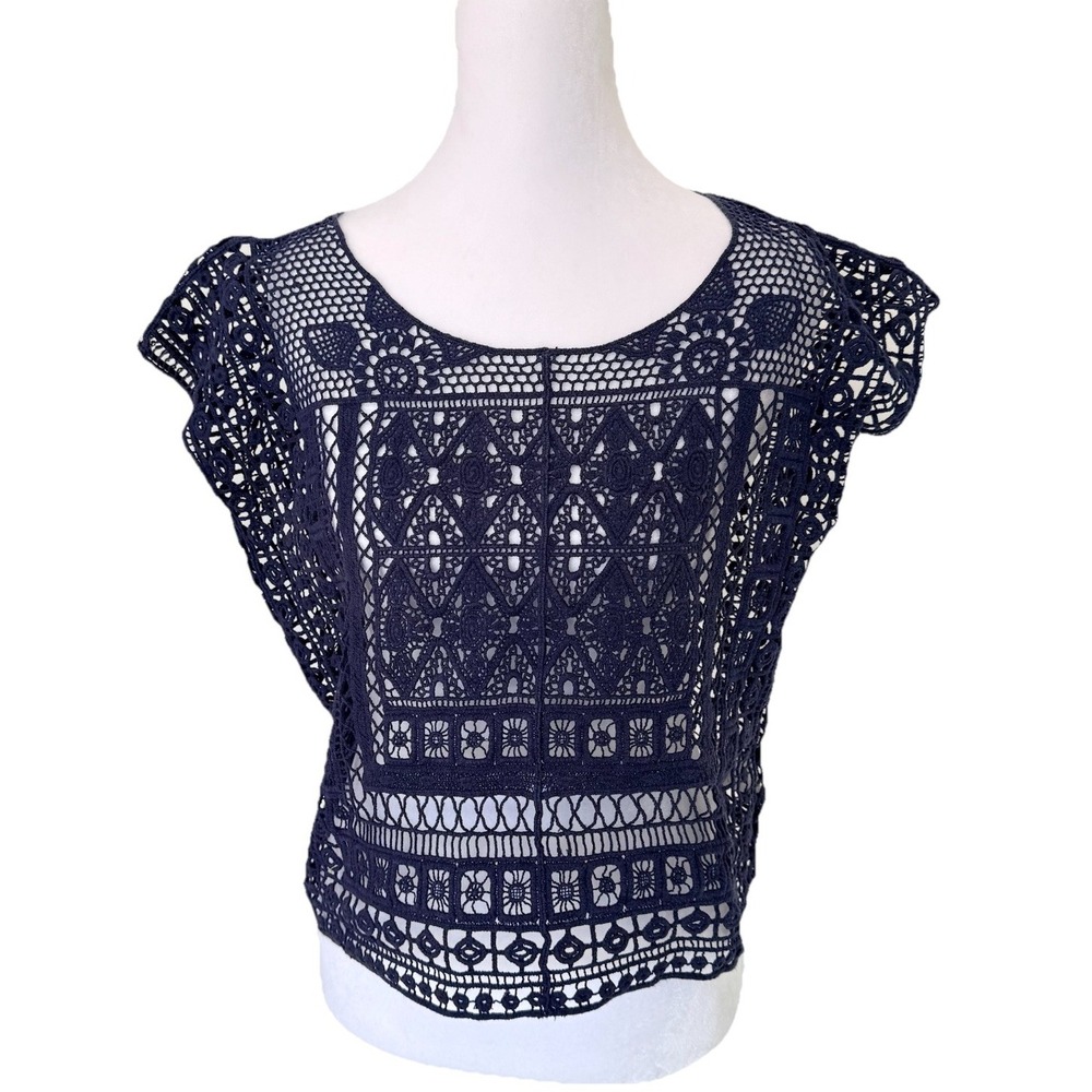 Crochet Top Womens Size XS Blue Boho Fairycore Coachella Cottage LAUREN CONRAD
